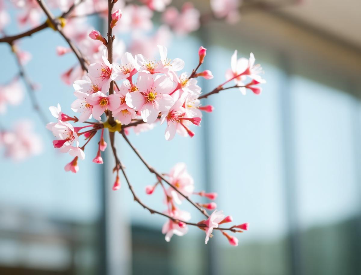 春の陽光に映える桜の枝